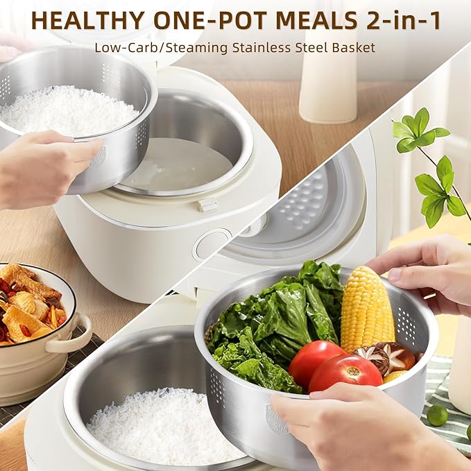 Rice Cooker 4L Low Carb with Nonstick Stainless Steel Inner Pot 8-Cup LED Display Rice Maker 24-Hr Delay Timer &amp 8-Hr Keep for White Rice/Porridge