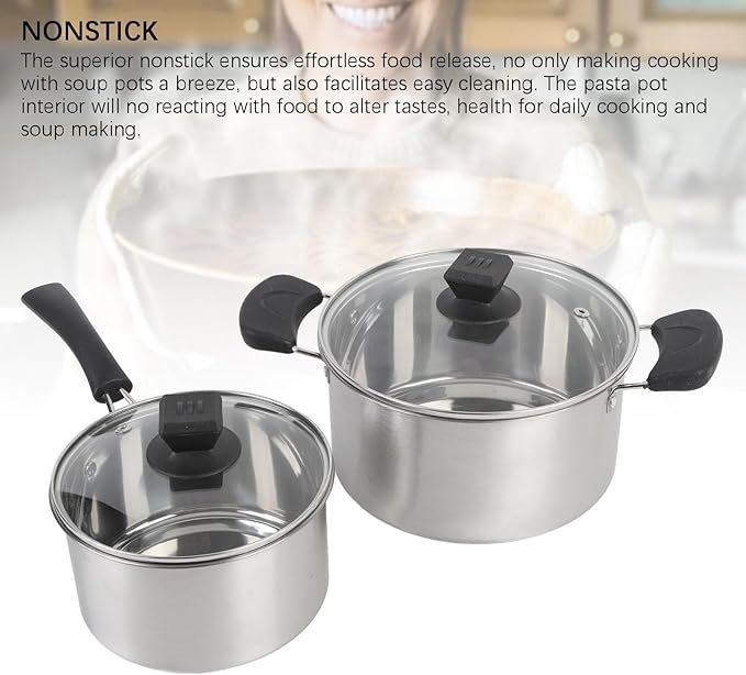 Stainless Steel Cookware Set 2 Pcs Non Stick Saucepan with Glass Lid Small Milk Pan with Heatproof Handle for Kitchen Multipurpose Sauce Pan Set for Cooking Soup Eggs Noodles