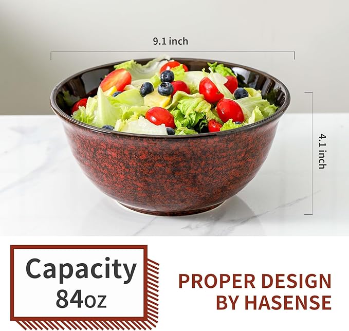 Hasense 6 Piece Stoneware Dinnerware Set 10 Inch Dinner Plate Set for 4 Plates and 84 Ounces Bowls Sets Microwave Dishwasher Safe Red