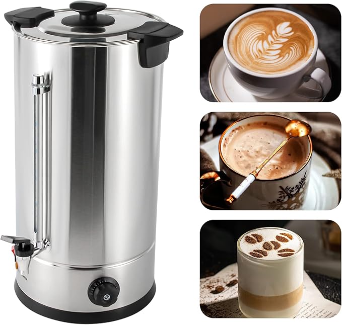 Commercial Coffee Urn 25L/6.6gal Stainless Steel Coffee Percolator 1400W Coffee Maker Beverage Dispenser Hot Water Urn for Home Party Office Wedding
