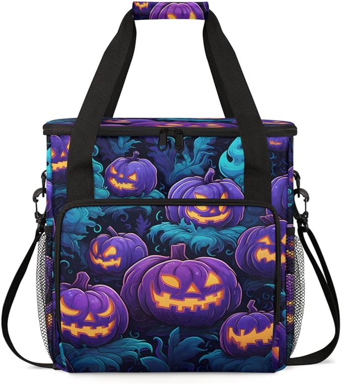 Gothic Halloween Pumpkins Coffee Maker Carrying Bag Travel Storage Bag Compatible with K-Mini or K-Mini Plus Single Serve Coffee Brewer Carrying Case with Multiple Pockets &amp Shoulder Strap