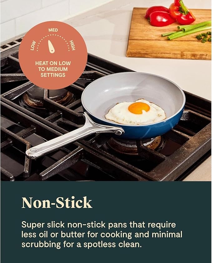 Mini Cookware Set - Non-stick Ceramic Fry Pan (1.05 Qt 8) Sauce Pan (1.75 Qt) &amp Storage Rack - Cream