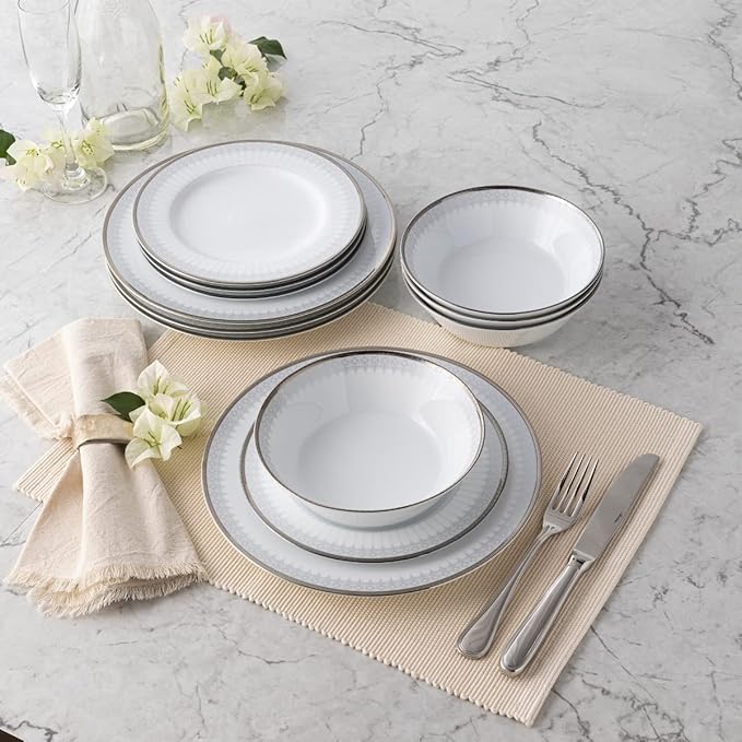 Noritake Silver Colonnade 12-Piece Dinnerware Set Service for 4