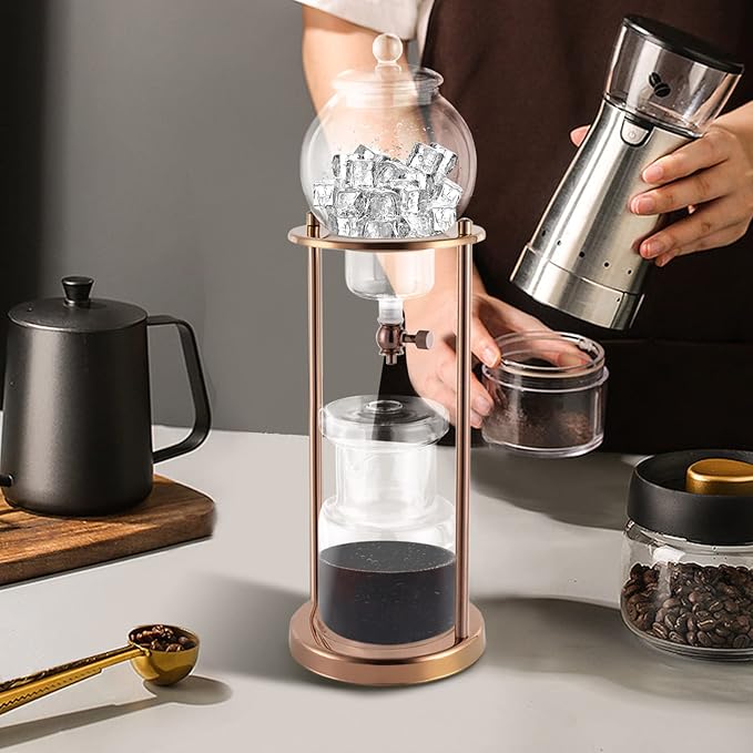 Luxury Ice Cold Brew Dripper Coffee Maker 600ml Cold Brew Coffee Maker - Glass Ice Dripper for Slow-Drip Iced Coffee &amp Cold Brew Silver Finish Home Barista &amp Iced Coffee Lovers
