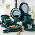 Dinnerware Sets - Luxury Dishes Service Set Ceramics Dinner Sets Bowl/Dish/Spoon|Green Gold Rim Pattern Dinnerware Set Porcelain Combination Set