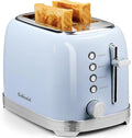 Toaster 2 Slice Retro Stainless Steel with 1.5” Extra Wide Slots Bagel Defrost Reheat Cancel Functions 6 Bread Shade Settings Removable Crumb Tray Blue