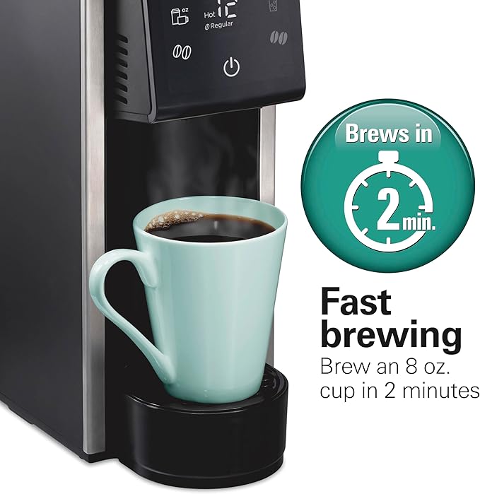 Hamilton Beach FlexBrew Advanced 4-in-1 Single Serve Hot &amp Iced Coffee Maker with Removable 45 oz. Water Reservoir Use Pod Packs and Grounds Fast Brewing LED Touchscreen Black (49925)