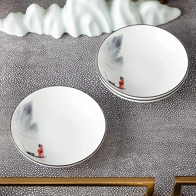 Chinese Dinnerware Set for 4/6/12 Black and White Plates and Bowls Porcelain 18 Pieces