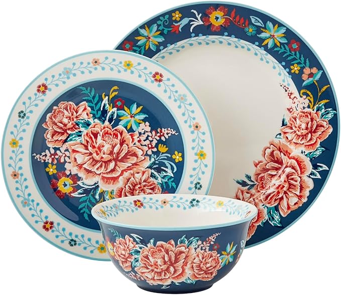 Gorgeous vintage-inspired Keepsake Floral 12-Piece Stoneware Dinnerware Set