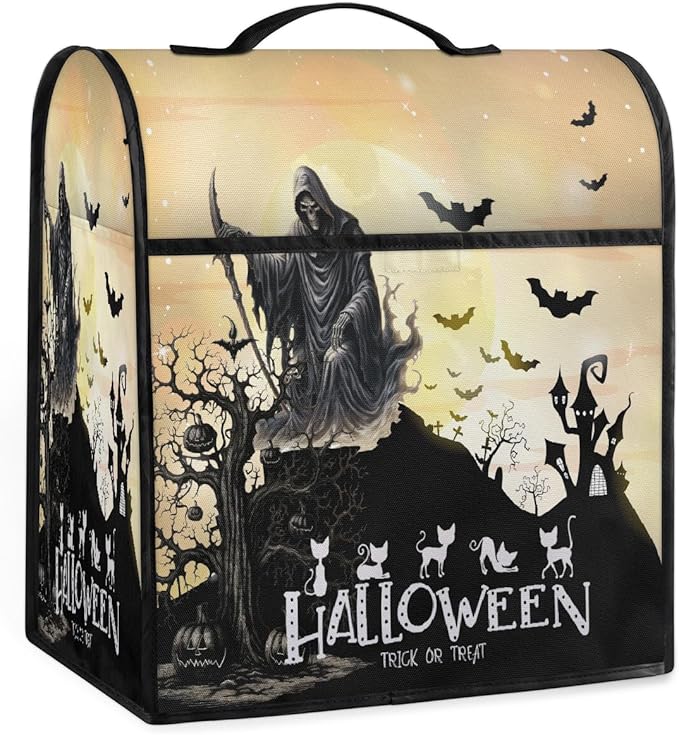 cfpolar Kitchen Aid Mixer Cover Compatible with 6-8 Quarts Halloween Grim Reaper Bat Stand Mixer Cover Kitchen Aid Mixers Accessories Appliance Organizer Bag Dust Covers with Zipper Pocket