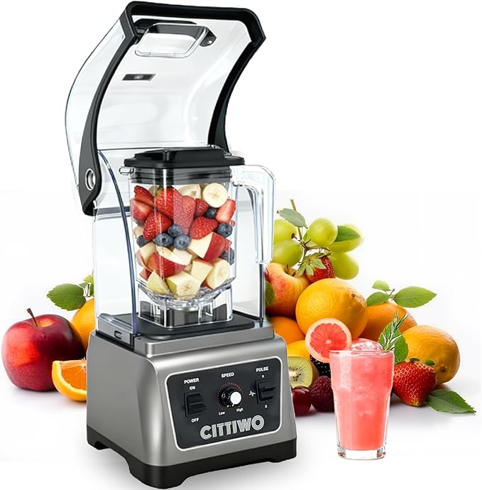 Cittiwo Commercial Blender Heavy Duty Restaurant with 64oz Jar 2200W Professional-Grade Blender for Smoothies Ice Crush Frozen Drinks Quiet Shield Self-Cleaning