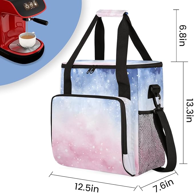 Glitter Coffee Maker Carrying Bag Pink Blue Portable Travel Storage Tote Bag Compatible with K-Mini or K-Mini Plus Single Serve Coffee Brewer Carrying Case with Multiple Pockets &amp Shoulder Strap