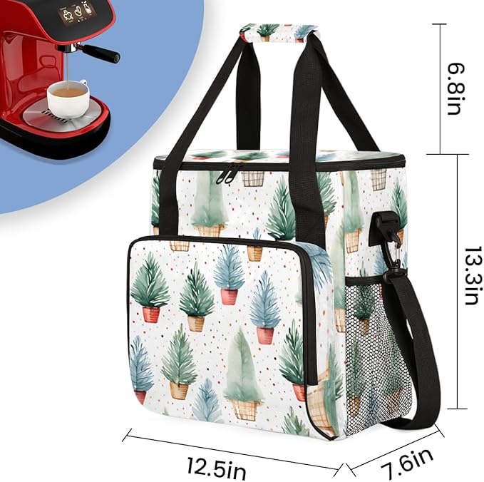 Xmas Tree Coffee Maker Carrying Bag Cartoon Tree Travel Storage Bag Compatible with K-Mini or K-Mini Plus Single Serve Coffee Brewer Carrying Case with Multiple Pockets &amp Shoulder Strap