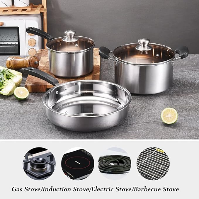 Cooking Pot Nonstick Cookware Sets 401 Stainless Steel Cooking Pots and Pans Home Kitchenware with Wok Frying Pan Stock Pot Safe