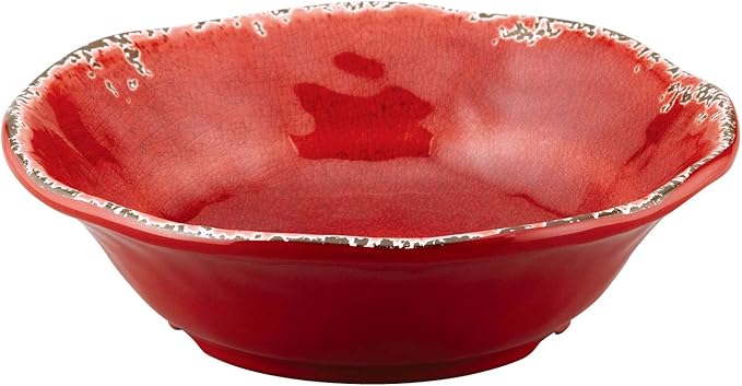 Supreme Housewares 12-Piece Melamine Dinnerware Set Includes Dinner Plates Salad Plates Bowls Service for 4. (Crackle Red)