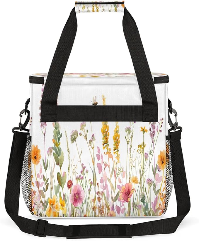 Flowers Watercolor Summer Coffee Maker Carring Bag Travel Carrying Storage Tote Bag Compatible Portable Single Serve Coffee Brewer Case with Pockets for K-cup Pods