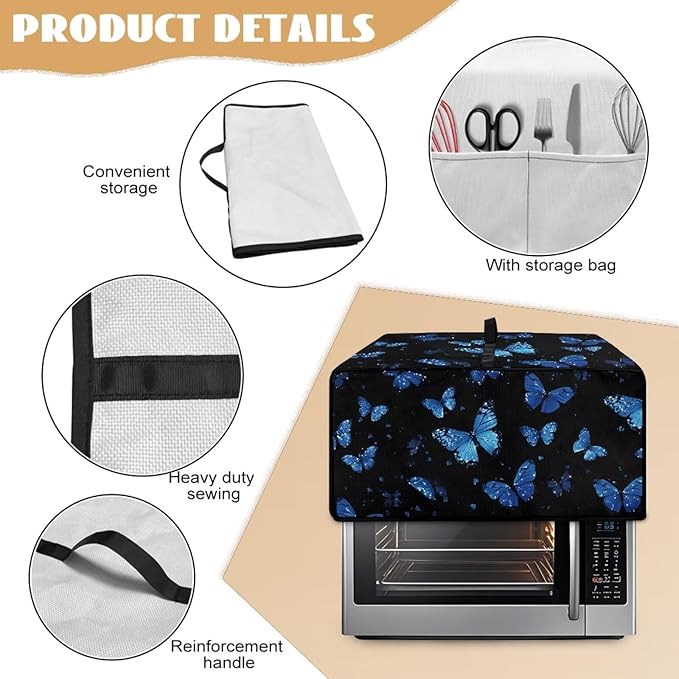 Toaster Oven Cover with Pockets Can Hold Jam Spreader Knife &amp Toast Machine Tongs Dust Fingerprint Protection Covers Keep Your Toaster Oven Pristine Bule Butterfly Print
