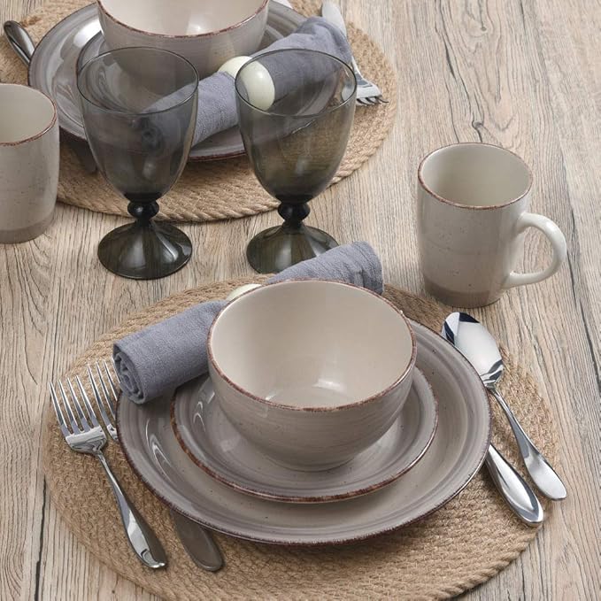 Pfaltzgraff Sadie 16-Piece Cream Dinnerware Set Service for 4 Durable Stoneware Plates and Bowls with Classic Design Microwave and Dishwasher Safe