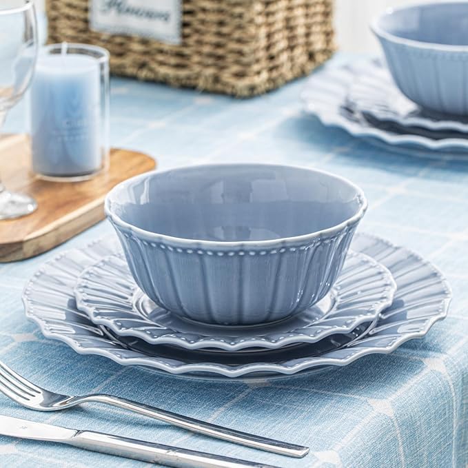 HOMBENE Dinnerware set 16 Piece plates and bowls sets for 4 Ceramic Mordern dish set for party Porcelain dish set House gift Microwavable safe Mixed Colors
