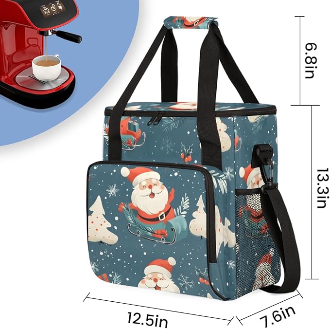 Abstract Santa Claus Coffee Maker Carrying Bag Cute Santa Claus Travel Storage Bag Compatible with K-Mini or K-Mini Plus Single Serve Coffee Brewer Carrying Case with Pockets &amp Shoulder Strap