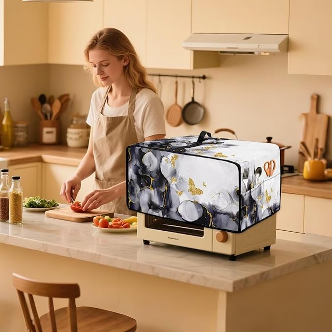 Doojoayie Small Appliance Dust Cover 8 Slice Toaster Cover Small Appliance Dust Protector for Toaster Oven/Bread Making Machine/Air Fryer Butterfly &amp Marble Print