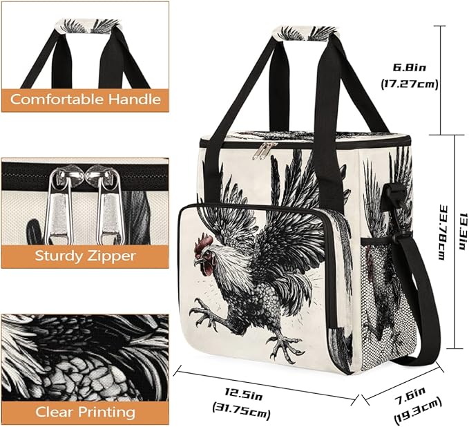 Funny Cock Coffee Maker Carring Bag Travel Carrying Storage Tote Bag Compatible with Keurig K-Mini or K-Mini Plus Portable Single Serve Coffee Brewer Case with Pockets for K-cup Pods