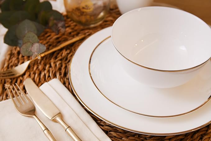 Bone China Dinnerware Set for 4 16 Pc Round Dinner Set with Mugs - Porcelain and Microwave Safe - KOKEN