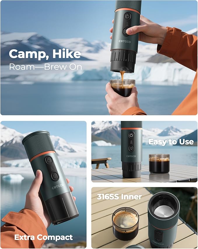 Portable Espresso Maker 20 Bar Self‑Heating &amp Auto-off | 13500 mAh Battery Brews 8 Shots | 12 V Mini Coffee Machine Compatible with Nespresso Original Pods | Car/Travel/Camping