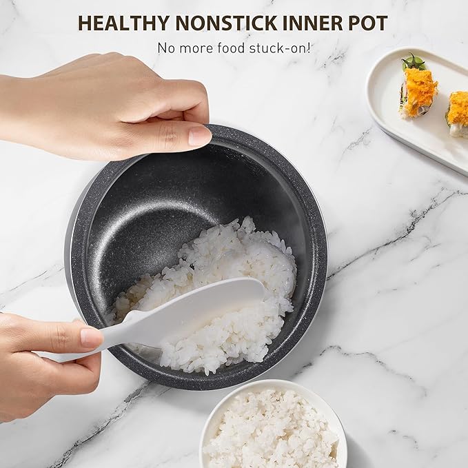 Bear Rice Cooker 3 Cups (Uncooked) 3D Heating and Fuzzy Logic Healthy Nonstick Small Rice Cooker PFAS-Free Touch-Screen for White/Brown Rice Quinoa Oatmeal Soup