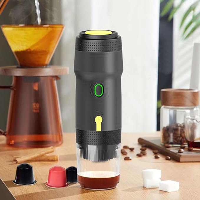 Portable Espresso Coffee Machine 20 Bar USB Car Electric Coffee Maker Cordless Heating Mini Espresso Machine Compatible with Capsule for Outdoor Camping Travel Hiking