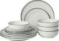 Gibson Home Havenstone 12-Piece Porcelain Dinnerware Set – Dinner Plates Salad Plates &amp Bowls Classic White With Black Rim Everyday Dish Set for Home Kitchen Microwave &amp Dishwasher Safe