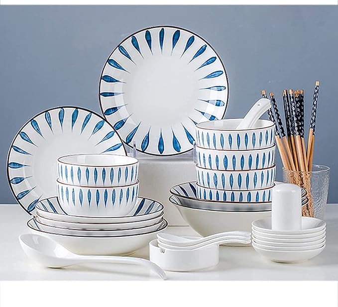 Porcelain Dinnerware Sets Plates and Bowls Sets Modern Ceramics Dinnerware Set Service for 8-12 Japanese Style Plates and Bowls Sets Dis（Chiba 35 Pieces