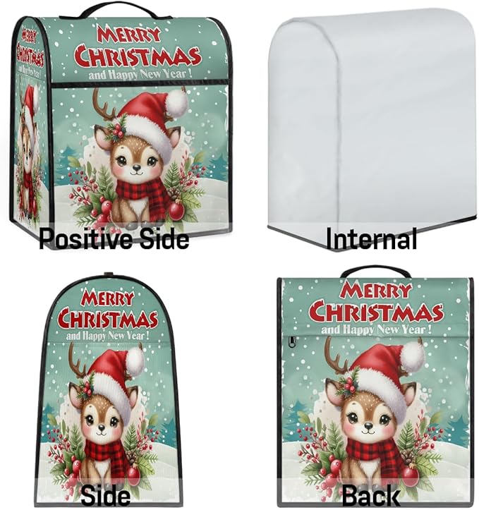 cfpolar Kitchen Aid Mixer Cover Compatible with 6-8 Quarts Holly Animal Elk Christmas Stand Mixer Cover Kitchen Aid Mixers Accessories Appliance Organizer Bag Dust Covers with Zipper Pocket