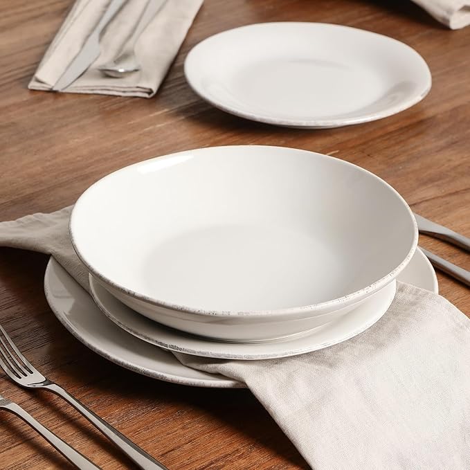 Stone Lain Essence 12-Piece Dinnerware Set Stoneware Plates and Bowls Set Dishwasher and Microwave Safe Dish Set for 4 White