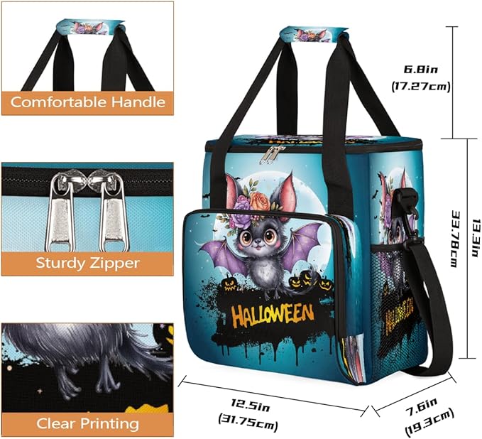 Halloween Bats Flower Moon Coffee Maker Carring Bag Travel Carrying Storage Tote Bag Compatible with Keurig K-Mini or K-Mini Plus Portable Single Serve Coffee Brewer Case with Pockets for K-cup Pods