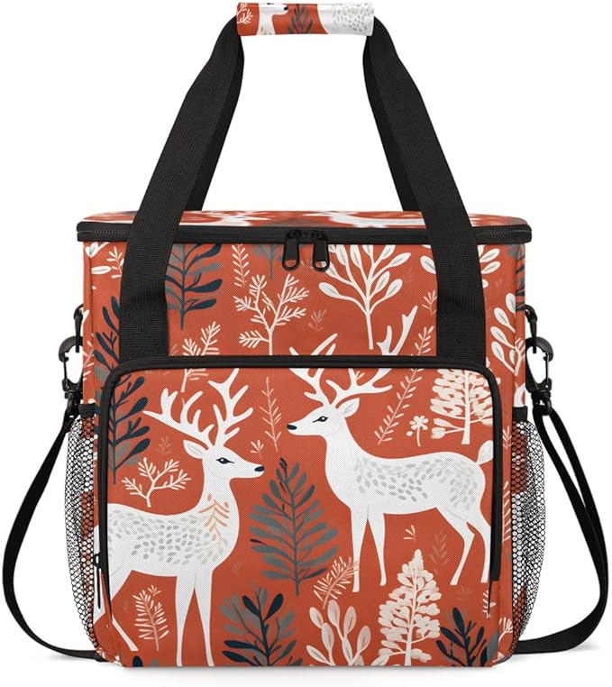 Christmas Elk Coffee Maker Carrying Bag Misty Forest Travel Storage Bag Compatible with K-Mini or K-Mini Plus Single Serve Coffee Brewer Carrying Case with Multiple Pockets &amp Shoulder Strap