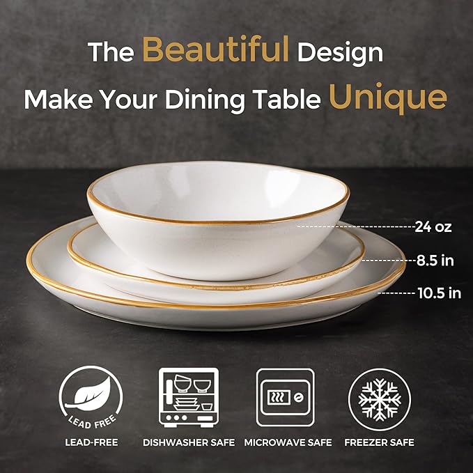 AmorArc Ceramic Dinnerware SetsHandmade Reactive Glaze Stoneware Plates and Bowls SetsHighly Scratch Resistant | Dishwasher &amp Microwave Safe Dishes SetService for 4 (12pc)