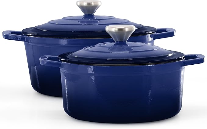 MegaChef 7 Piece Enameled Cast Iron Cookware Set in Blue
