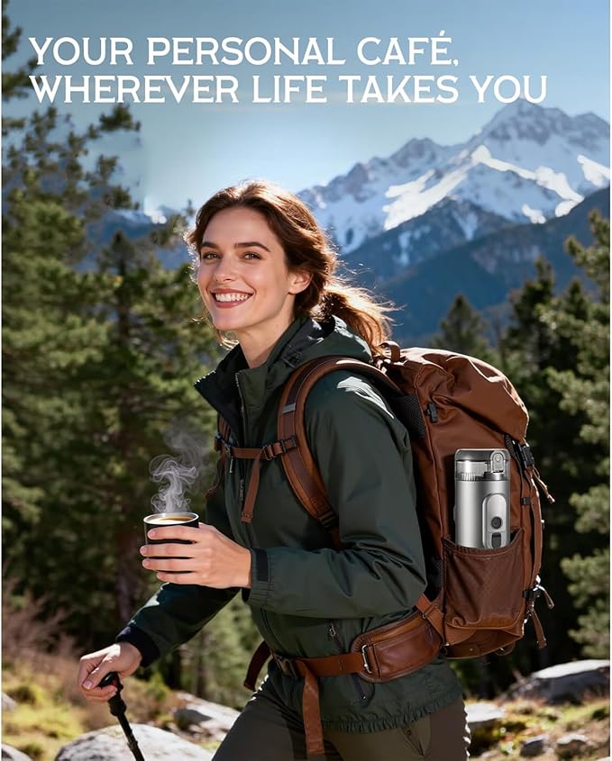 Portable Electric Espresso Machine Self Heating Small Travel Espresso Coffee Maker for Camping RV Hiking Office(Black)