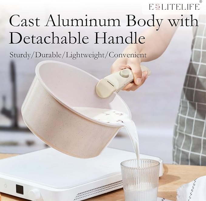 ESLITE LIFE Nonstick Cookware Sets with Detachable HandleCeramic Coating Pots and Pans Set Kitchen Cooking Set Compatible with All Stovetops PTFE &amp PFOA Free White 10 Pcs Set