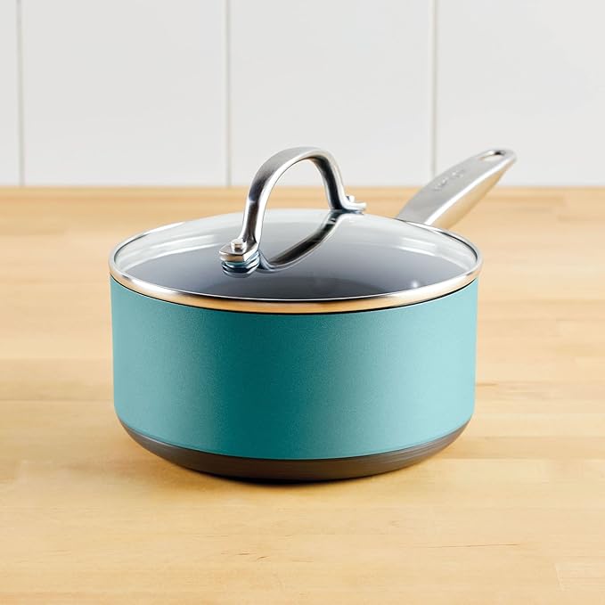 Anolon Achieve Hard Anodized Nonstick Sauce Pan with Lid 2 Quart Teal