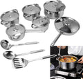9Pcs Stainless Steel Cookware Set Exquisite Long Lasting Non Slip Pots and Pans Set with Soup Pot Saute Pan Lids Kitchen Cookware Sets with Soup Pot &amp Saucepan for Home Cooking