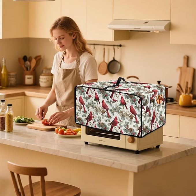 Doojoayie 8 Slice Toaster Cover Cardinal Bird Toaster Oven Cover Stain Resistant Small Appliance Dust Protector Modern Home Decor Gift for Mother Wife Women Cook