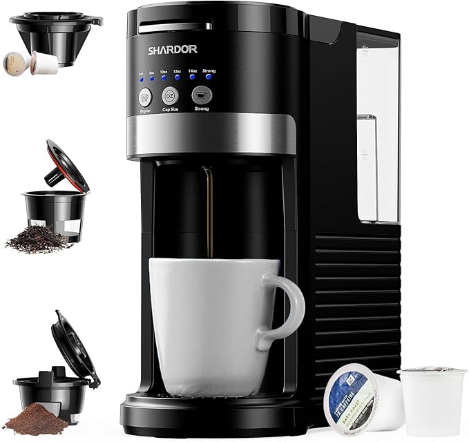 SHARDOR 3 in 1 Single Serve Coffee Maker K Cup Pod Coffee Maker Compatible with Grounds &amp Teas 6 to 14oz Brew Sizes 40oz Removable Water Tank Easy to Use Black
