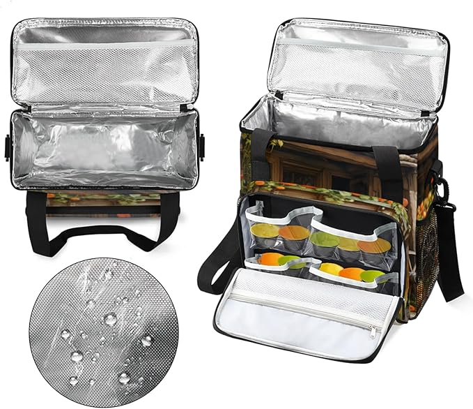 Farmhouse Pumpkin Coffee Maker Travel Bag for Keurig K-Mini/K-Mini Plus Insulated Waterproof Tote with Pockets for K-Cup Portable Single-Serve Brewer Case