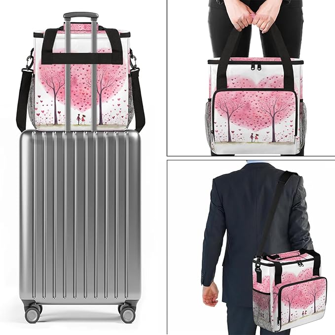 Valentine's Day Love Tree Coffee Maker Carring Bag Large Insulated Storage Organizer Case Tote Bags with Shoulder Strap for Travel Work Picnic