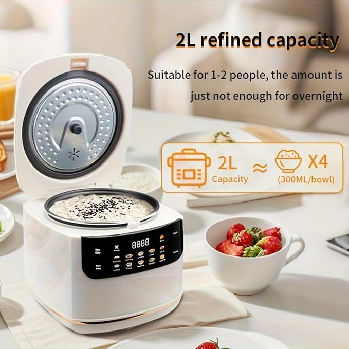 2L Portable Small Travel Rice Cooker Multifunction Electric Cooker Stewpot with 24 Hours Reservation &amp Keep Warm Function Nonstick Pot For Rice Porridge Soup - For Dorms Home (Red)