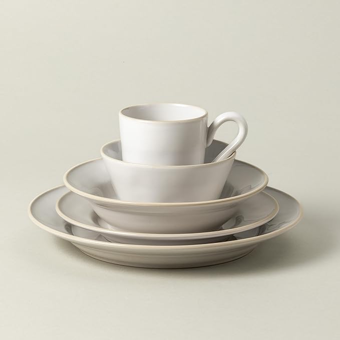 Costa Nova Ceramic Stoneware 5-Piece Place Setting Service for 1 - Beja Collection White &amp Cream | Microwave &amp Dishwasher Safe Dinnerware Set | Food Safe Glazing | Restaurant Quality Tablewar
