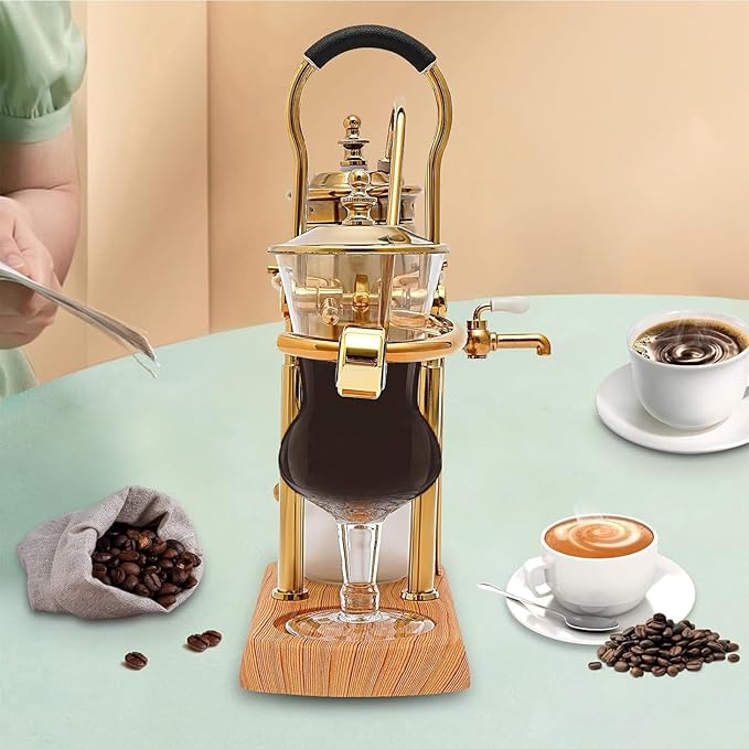 Belgium Luxury Royal Family Siphon Siphon Coffee Maker Coffee Maker Coffee Siphon Brewer Glass &amp 304 Stainless Steel &amp Log Base Gold