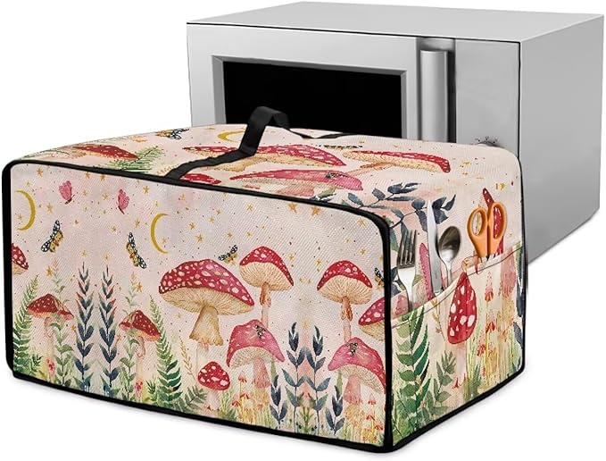 Mushroom Butterfly Toaster Oven Cover Heavy Duty Heat-resistant Waterproof Dust-Proof Protective Case with Side Pockets for Bake Air Fry Toaster Oven Easy Maintenance